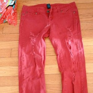 Red skinny jeans